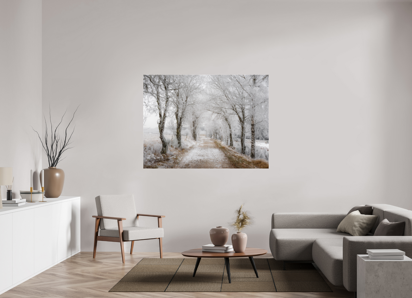 160 x 120 cm, Tirage couleur sur support solide en aluminium, recouvert d’une protection transparente (plexiglas). Tout là-bas