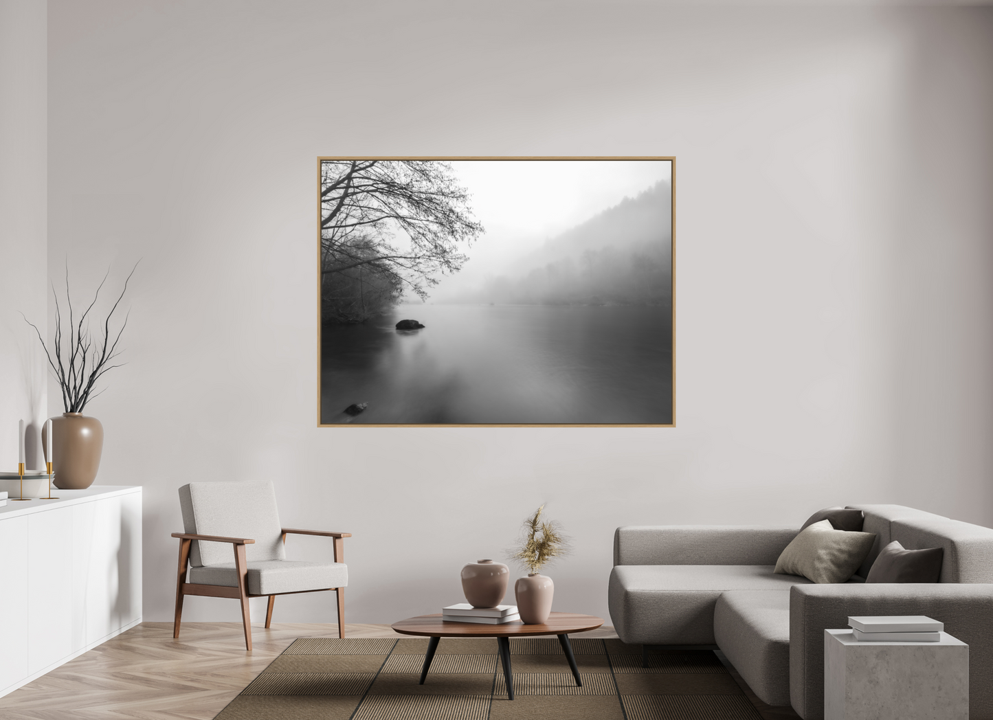 180 x 135 cm, Impression sur support rigide (Forex) avec cadre élégant type “caisse américaine” Calme hivernal | Décoration Murale Nature
