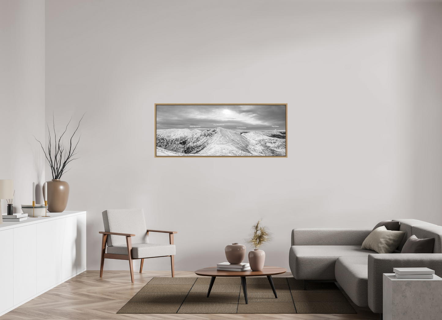 153,1 x 60 cm, 9- Impression sur forex + encadrement caisse américaine Mountains #3 - Montagne #3 Photographie paysage montagne hivernal en noir et blanc