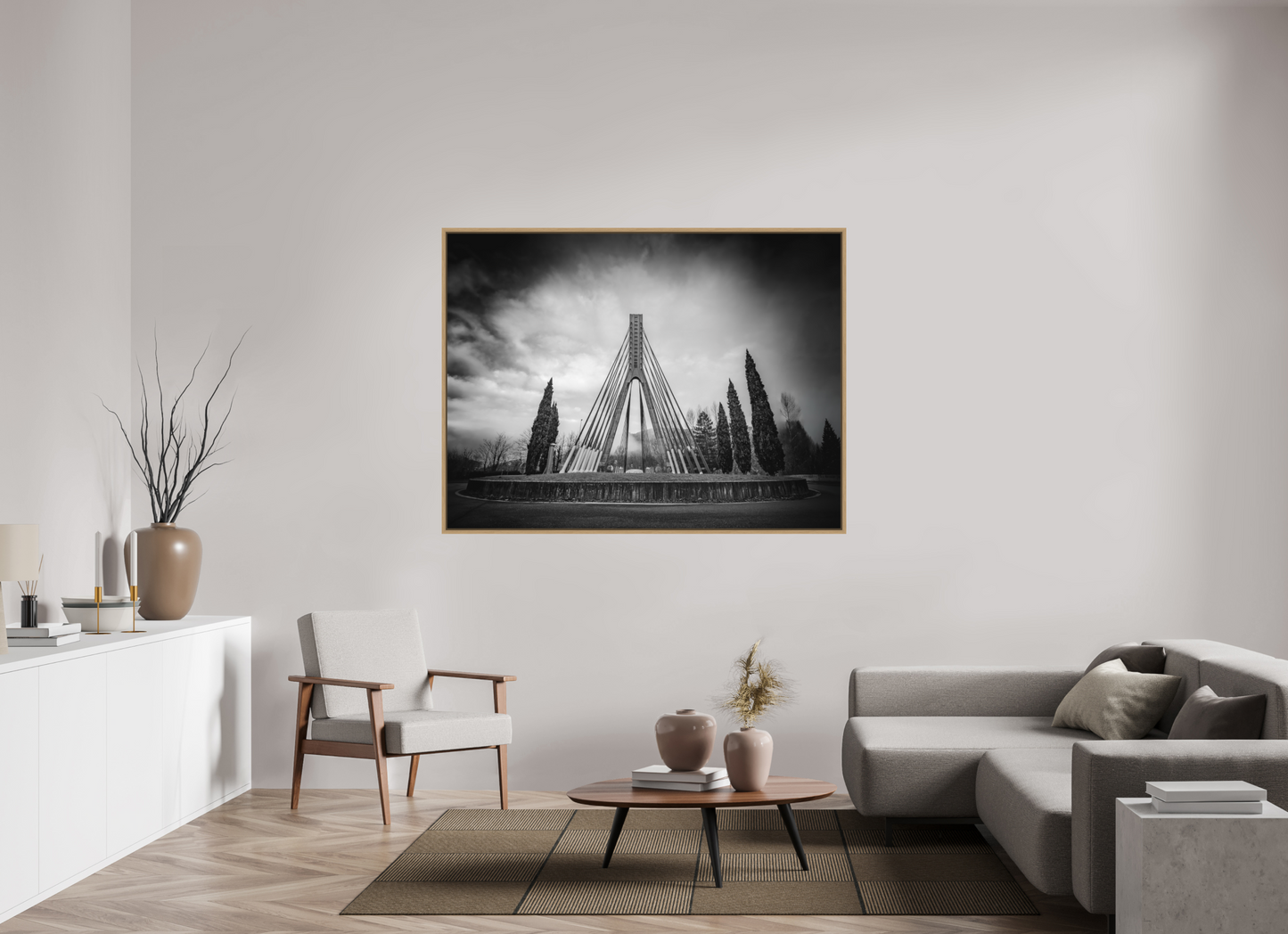 160 x 120 cm, 9- Impression sur forex + encadrement caisse américaine Winter #15 - Hiver #15 Photographie d'architecture fine art en noir et blanc