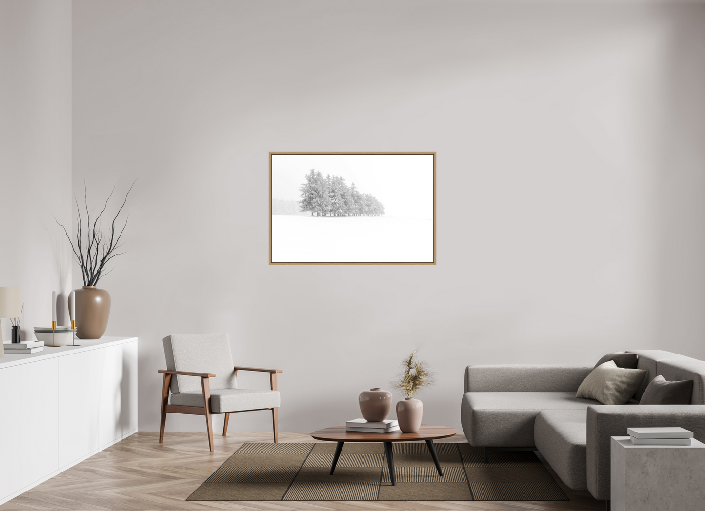 120 x 80 cm, Impression sur support rigide (Forex) avec cadre élégant type “caisse américaine” Sapins givrés Photo Artistique pour Décoration Murale