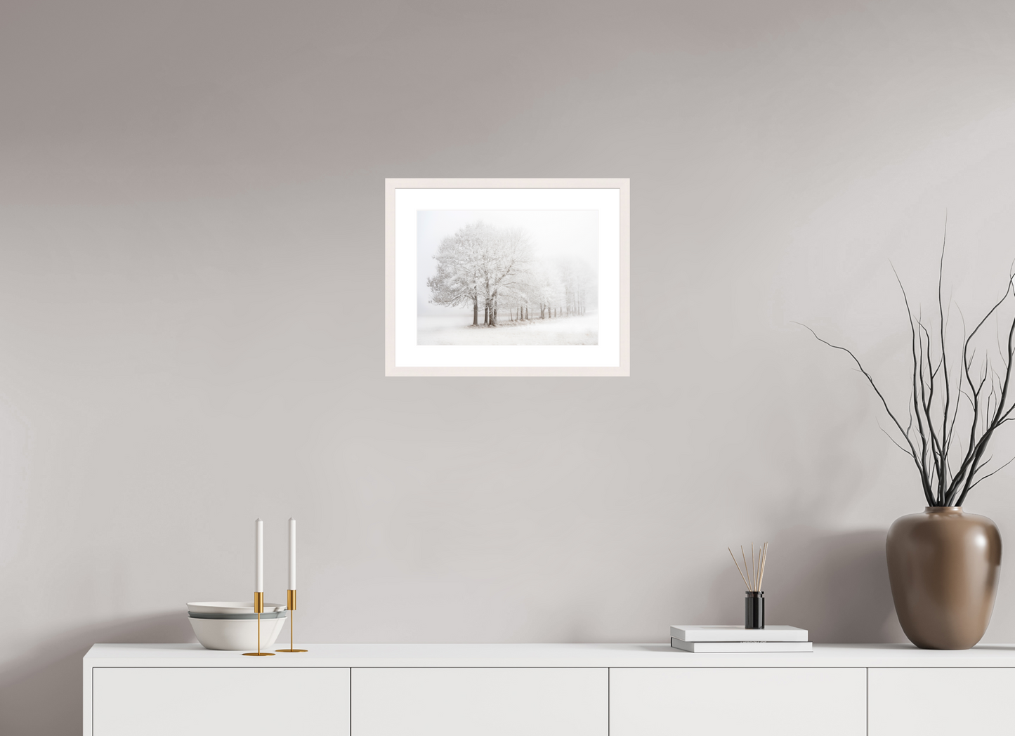 40 x 30 cm, Tirage Fine Art 30×40 cm — Passe-partout — Cadre Arbres givrés dans un paysage enneigé et brumeux