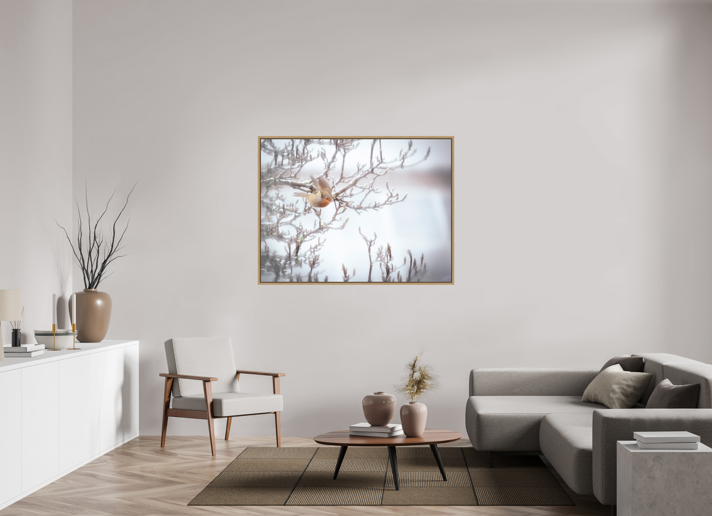 140 x 105 cm, Impression sur support rigide (Forex) avec cadre élégant type “caisse américaine” L'envol