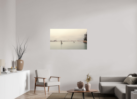 112 x 63 cm, Impression directe couleur ou noir et blanc sur plaque d'aluminium (Solidité-Durabilité) Venise voilée de brume au lever du jour