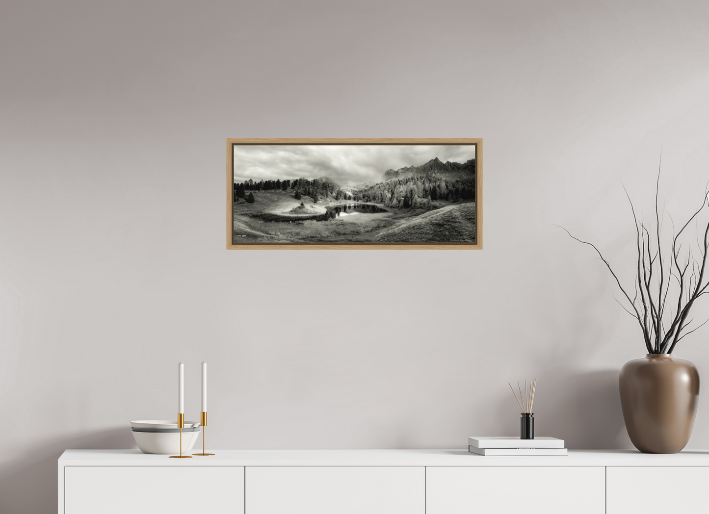 74,5 x 30 cm, Impression sur support rigide (Forex) avec cadre élégant type “caisse américaine” Lac miroir Photo Artistique pour Décoration Murale
