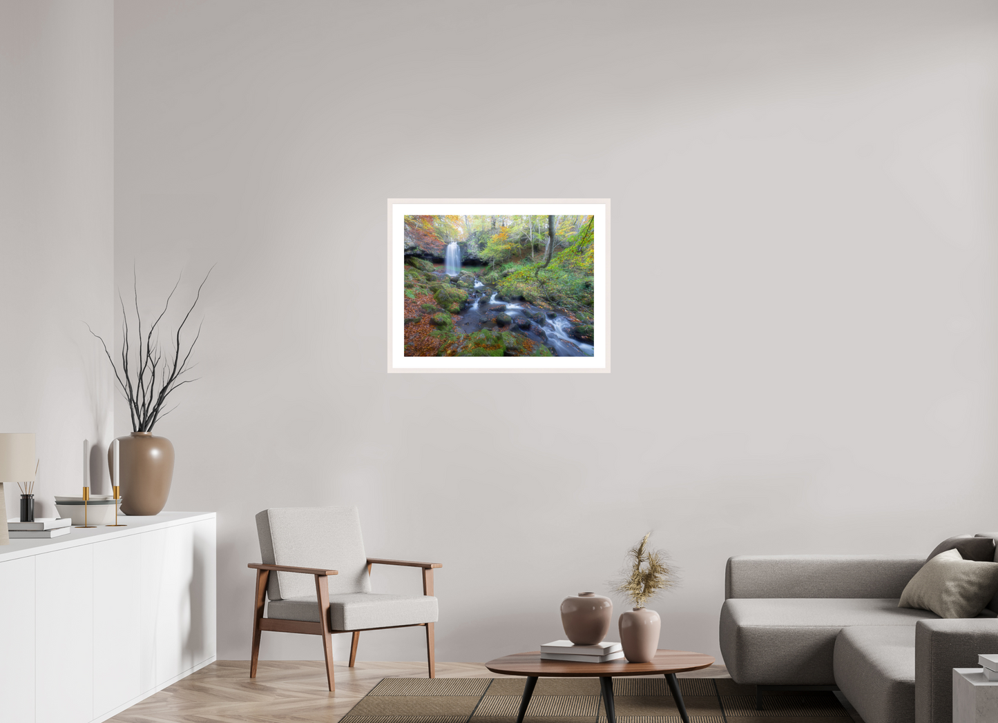 80 x 60 cm, Tirage Fine Art 30×40 cm — Passe-partout — Cadre Cascade du Capat, Cantal, Auvergne, France.