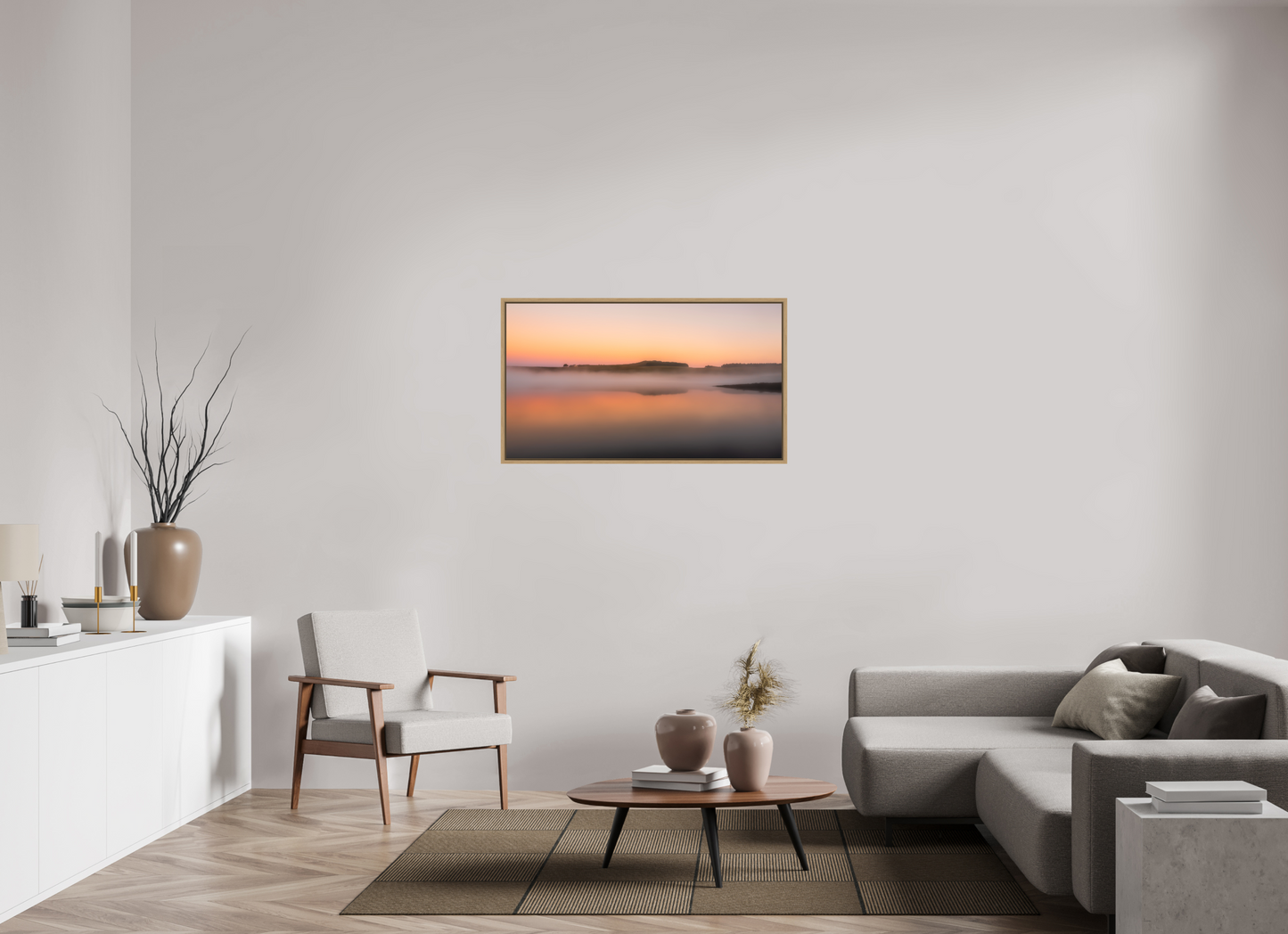 112 x 63 cm, Impression sur support rigide (Forex) avec cadre élégant type “caisse américaine” Orangé du matin Photo Artistique pour Décoration Murale