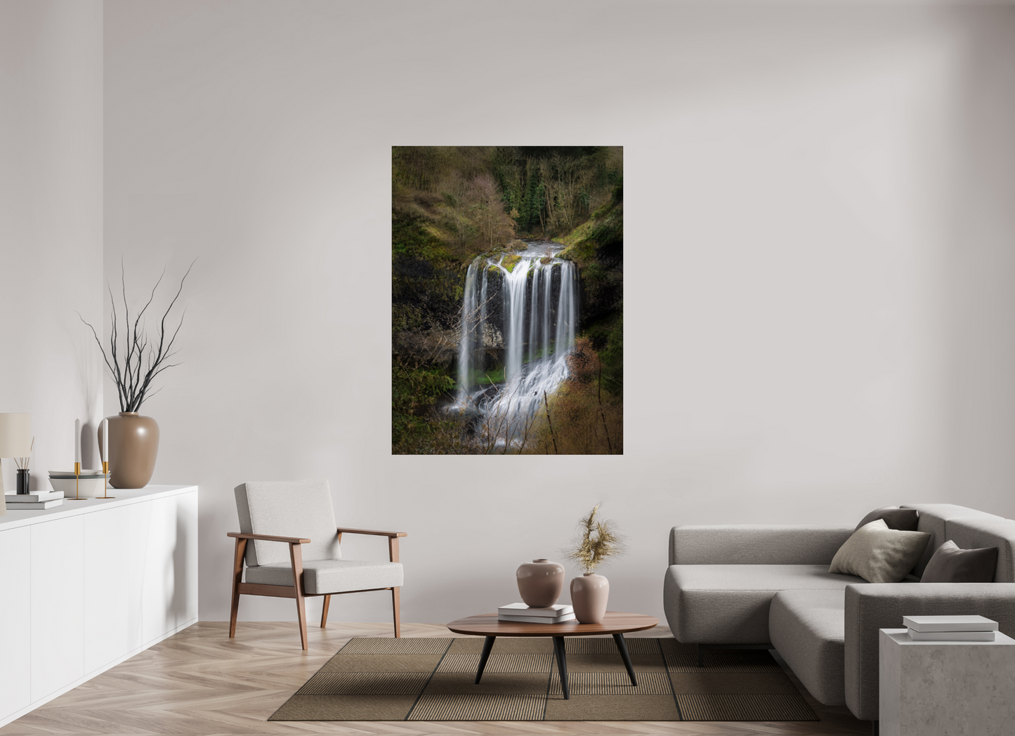 120 x 160 cm, Tirage couleur sur support solide en aluminium, recouvert d’une protection transparente (plexiglas). Cascade de la Beaume-Haute Loire-France