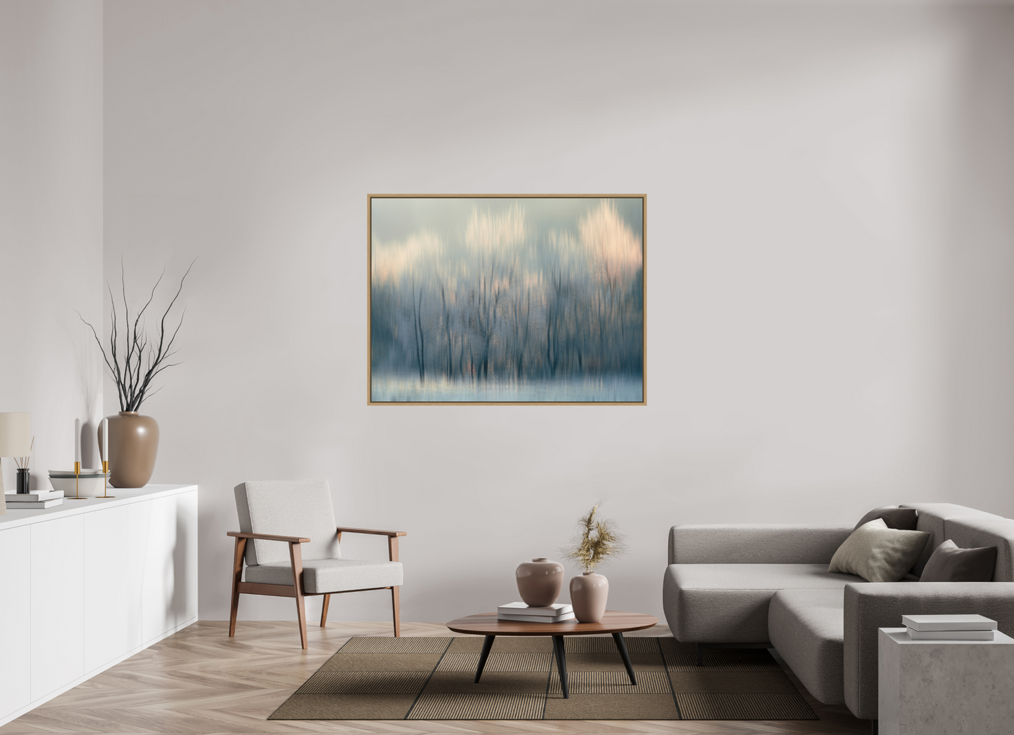 140 x 105 cm, Impression sur support rigide (Forex) avec cadre élégant type “caisse américaine” Effleurés par la lumière