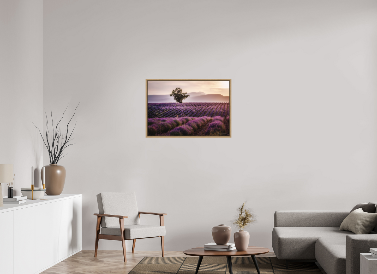 90 x 60 cm, Impression sur support rigide (Forex) avec cadre élégant type “caisse américaine” Lavandes Photo Artistique pour Décoration Murale
