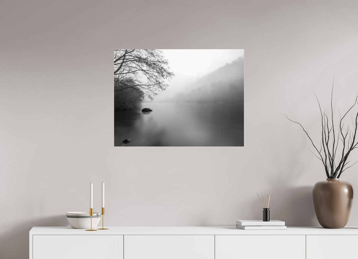 80 x 60 cm, Tirage noir et blanc sur plaque alu, avec une protection en plexiglass (durabilité-profondeur) Calme hivernal | Décoration Murale Nature