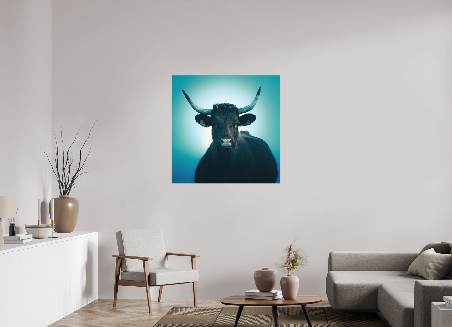 100 x 100 cm, Impression directe couleur ou noir et blanc sur plaque d'aluminium (Solidité-Durabilité) Vache Salers - Cantal - Auvergne - France