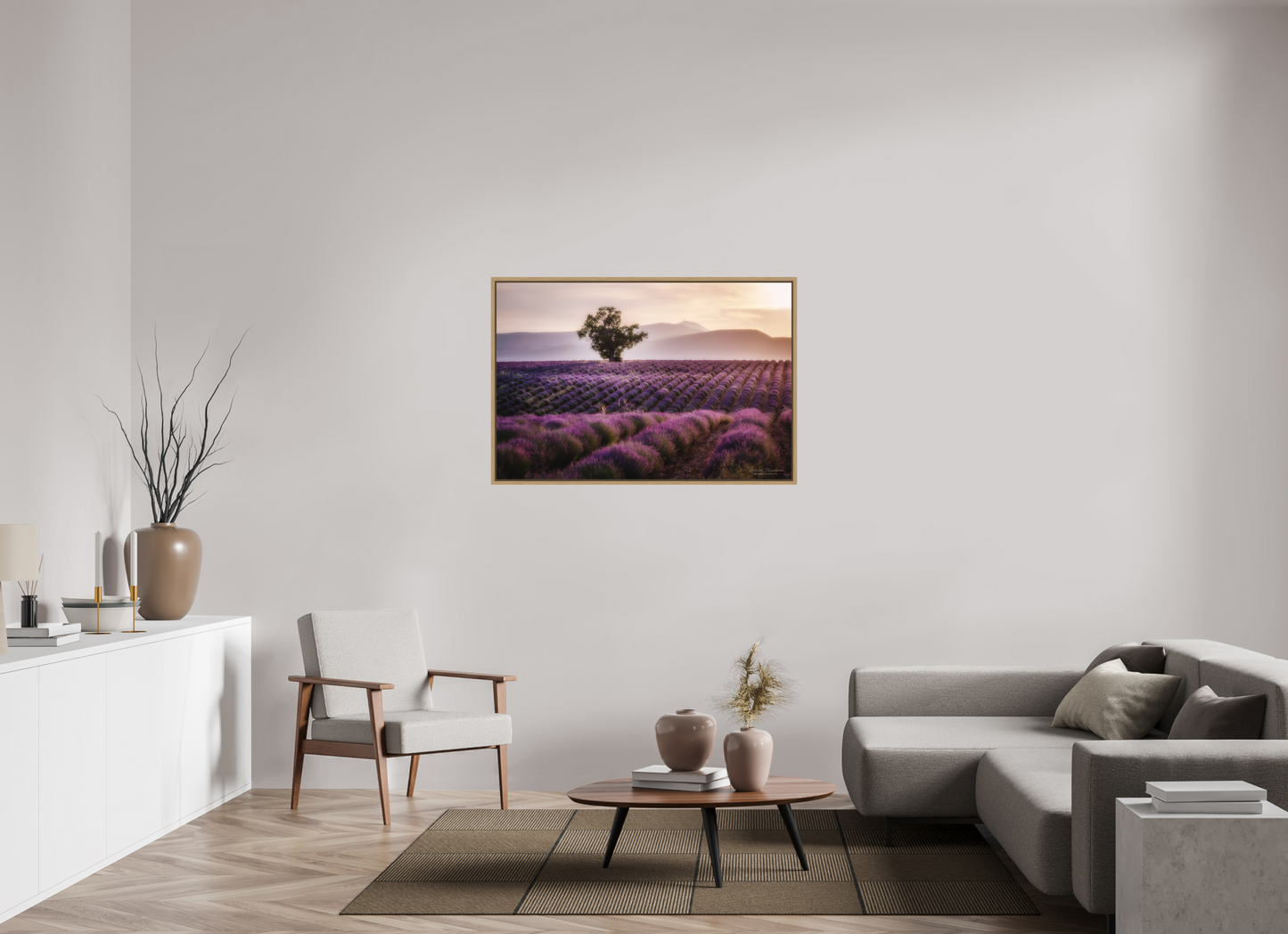 120 x 80 cm, Impression sur support rigide (Forex) avec cadre élégant type “caisse américaine” Lavandes Photo Artistique pour Décoration Murale