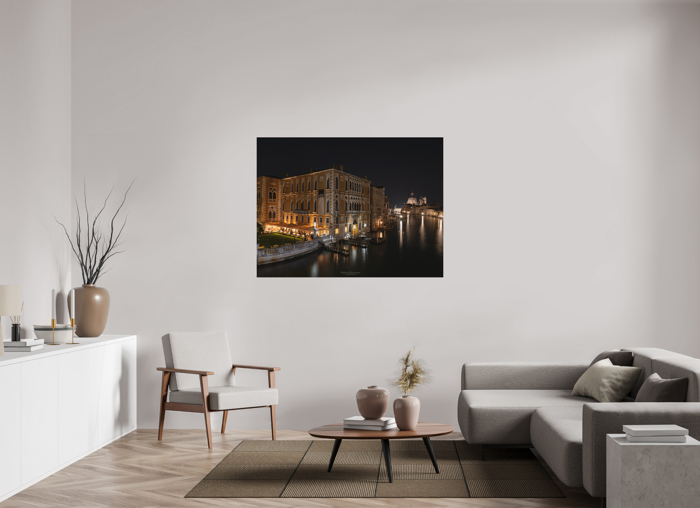 140 x 105 cm, Impression directe couleur ou noir et blanc sur plaque d'aluminium (Solidité-Durabilité) Palazzo Cavalli‑Franchetti au crépuscule