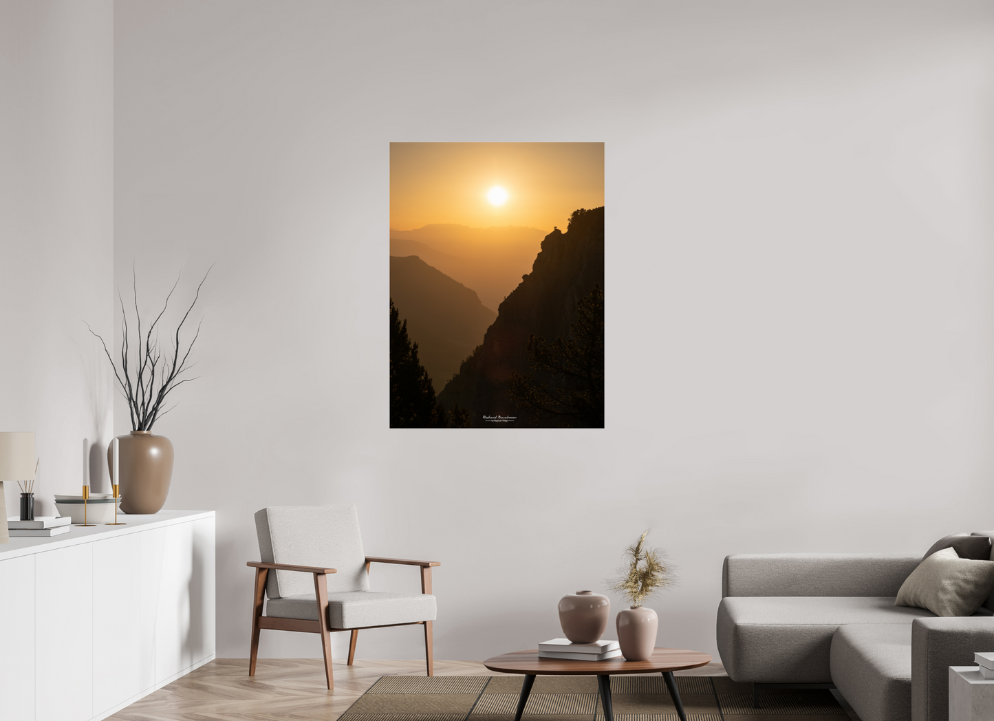 90 x 120 cm, Tirage couleur sur support solide en aluminium, recouvert d’une protection transparente (plexiglas). Vercors lever de soleil sur les Alpes