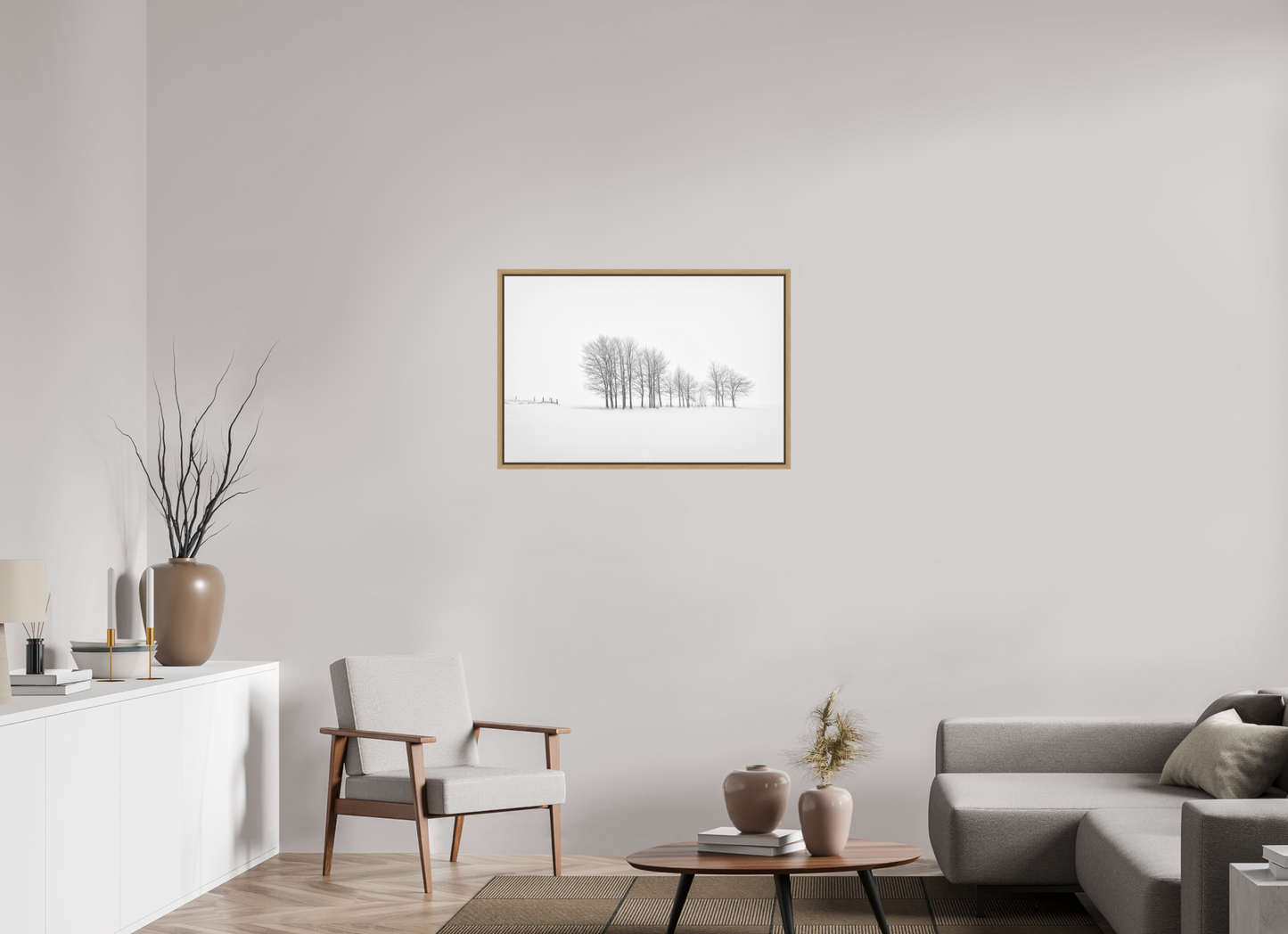 90 x 60 cm, Impression sur support rigide (Forex) avec cadre élégant type “caisse américaine” Matin d'hiver