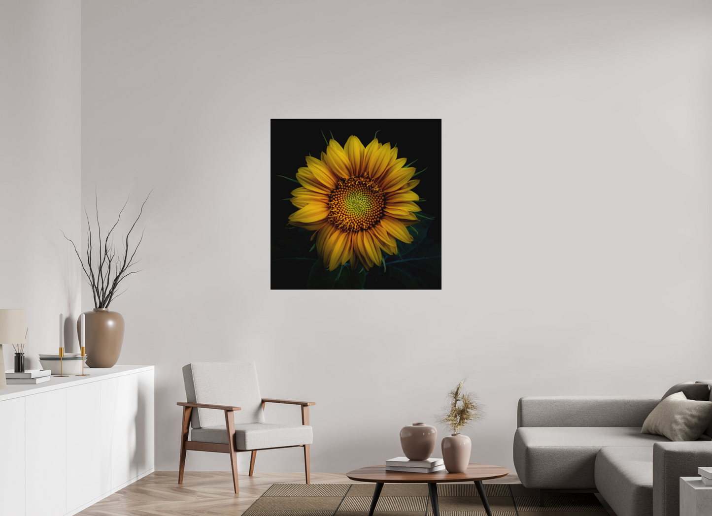 100 x 100 cm, Impression directe couleur ou noir et blanc sur plaque d'aluminium (Solidité-Durabilité) Coeur de tournesol