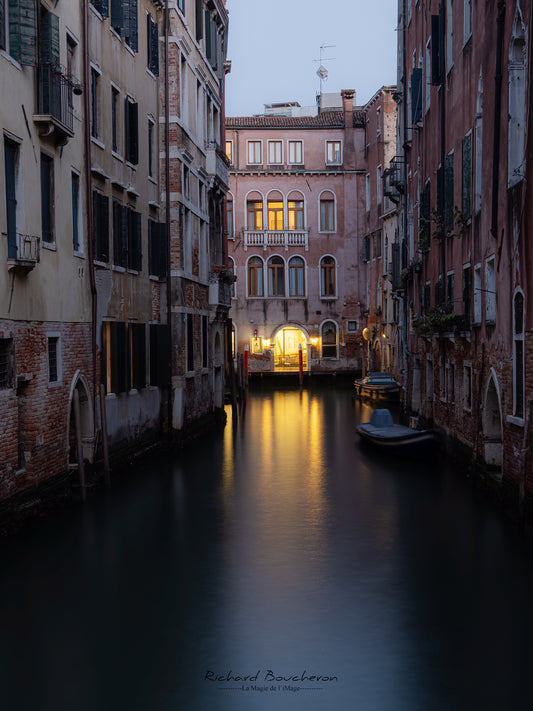 Venice at Dusk: Illuminated Canal and Romantic Atmosphere