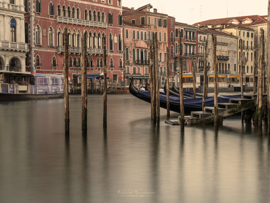 Soft light on the gondolas of the Grand Canal