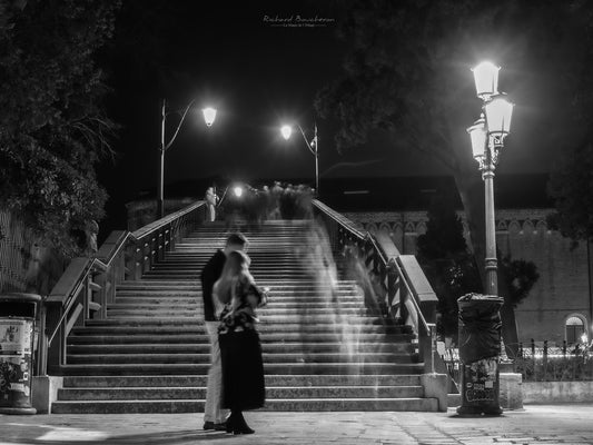 Lovers on the Accademia Bridge in Venice: Soft Light on the Grand Canal