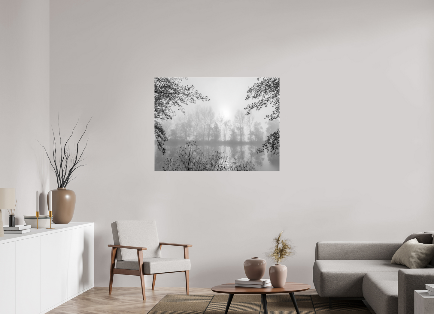 120 x 90 cm, Tirage noir et blanc sur plaque alu, avec une protection en plexiglass (durabilité-profondeur) Sérénité Photo de paysage poétique au bord de l’eau – Nature & zen