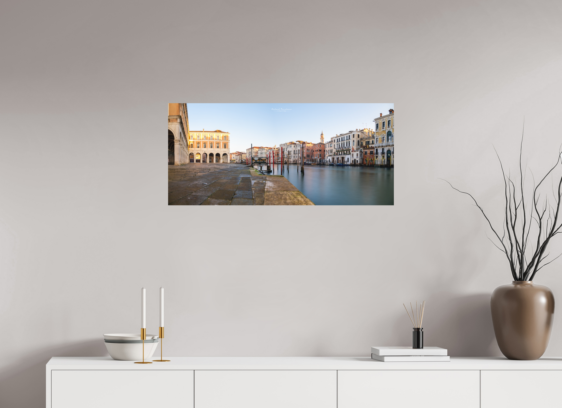 88,5 x 40 cm, Impression directe couleur ou noir et blanc sur plaque d'aluminium (Solidité-Durabilité) Venise au fil du temps - Lumière sur le Grand Canal