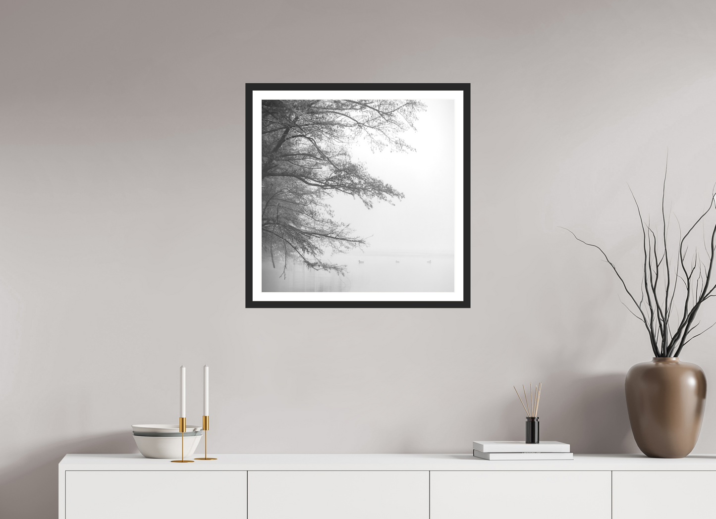 60 x 60 cm, 4- Tirage noir et blanc papier baryté + p.p + cadre Winter #18 - Hiver #18