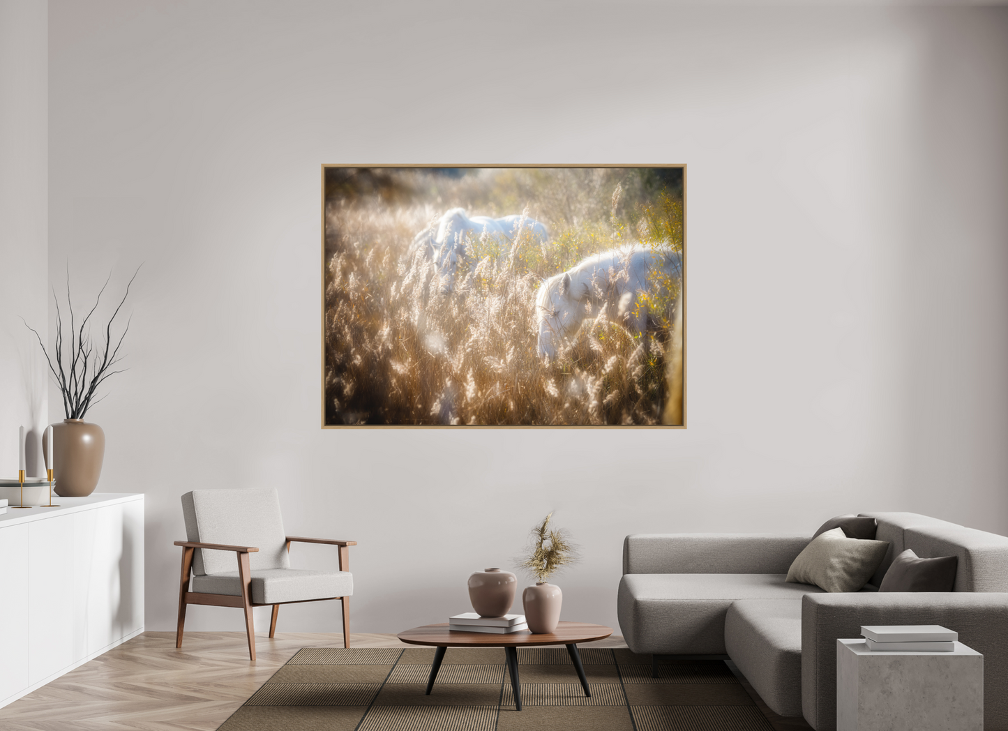 180,8 x 130 cm, Impression sur support rigide (Forex) avec cadre élégant type “caisse américaine” Camargais