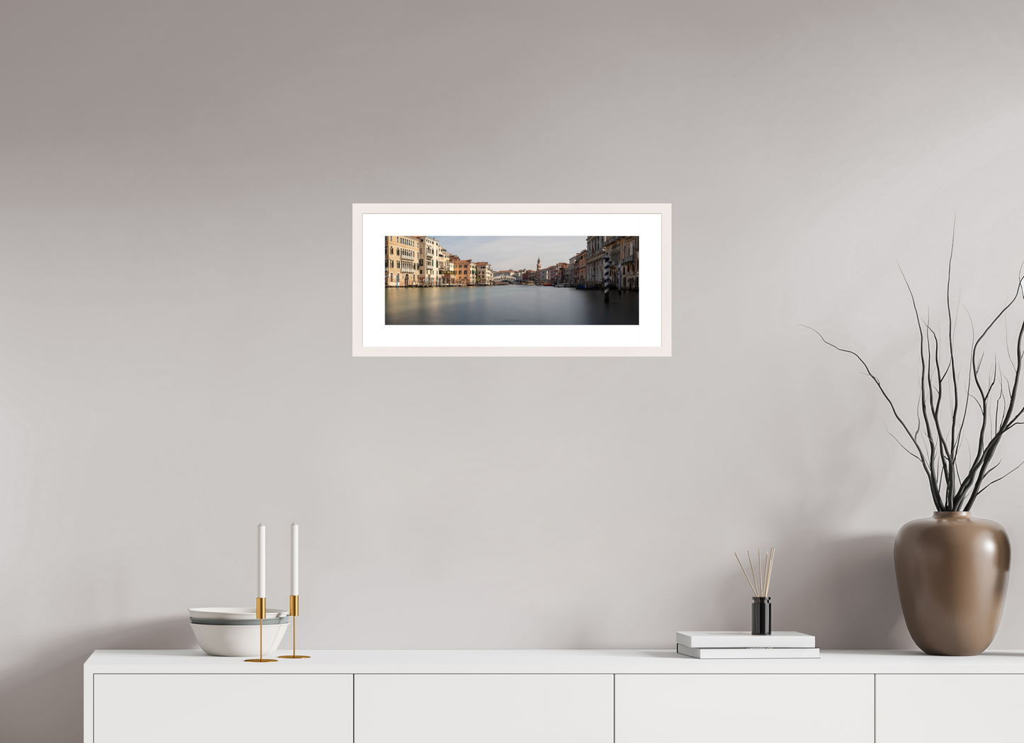 55,4 x 20 cm, Tirage Fine Art 30×40 cm — Passe-partout — Cadre Venise dorée, le Grand Canal dans la lumière éternelle