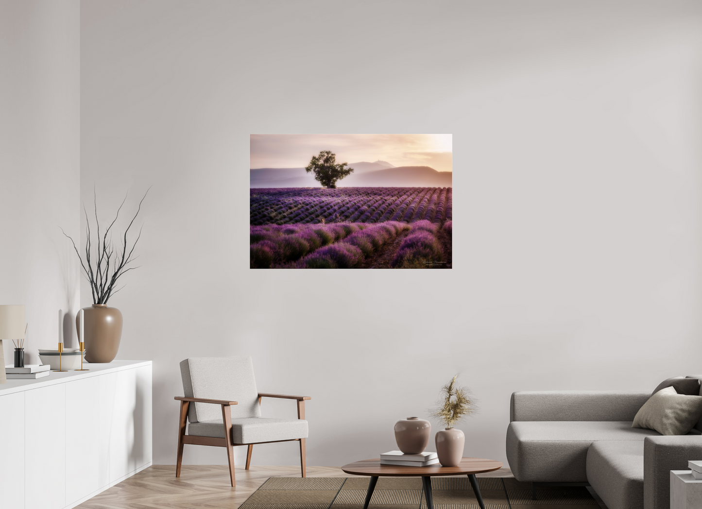 120 x 80 cm, Tirage couleur sur support solide en aluminium, recouvert d’une protection transparente (plexiglas). Lavandes Photo Artistique pour Décoration Murale