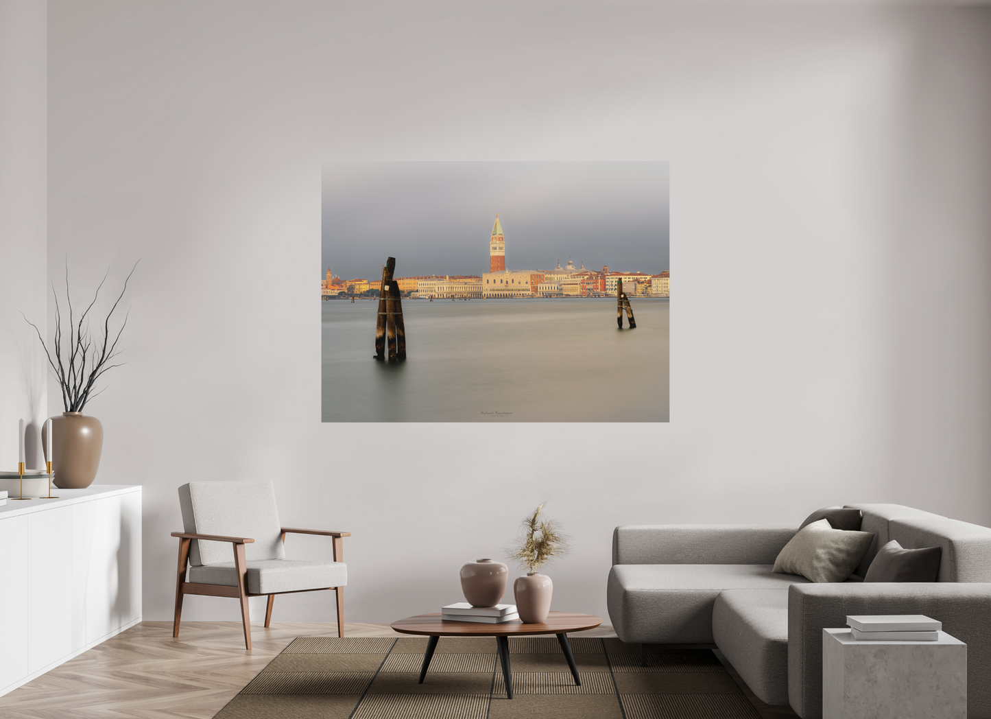 180 x 135 cm, Impression directe couleur ou noir et blanc sur plaque d'aluminium (Solidité-Durabilité) Venise au crépuscule : vue sur le Campanile et la lagune