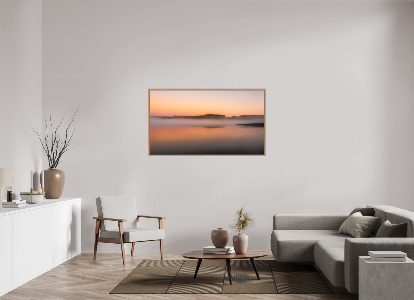 144 x 81 cm, Impression sur support rigide (Forex) avec cadre élégant type “caisse américaine” Orangé du matin Photo Artistique pour Décoration Murale
