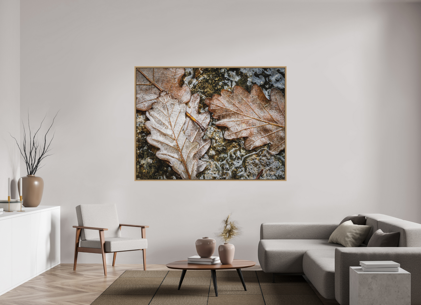 180 x 135 cm, Impression sur support rigide (Forex) avec cadre élégant type “caisse américaine” Texture d'automne