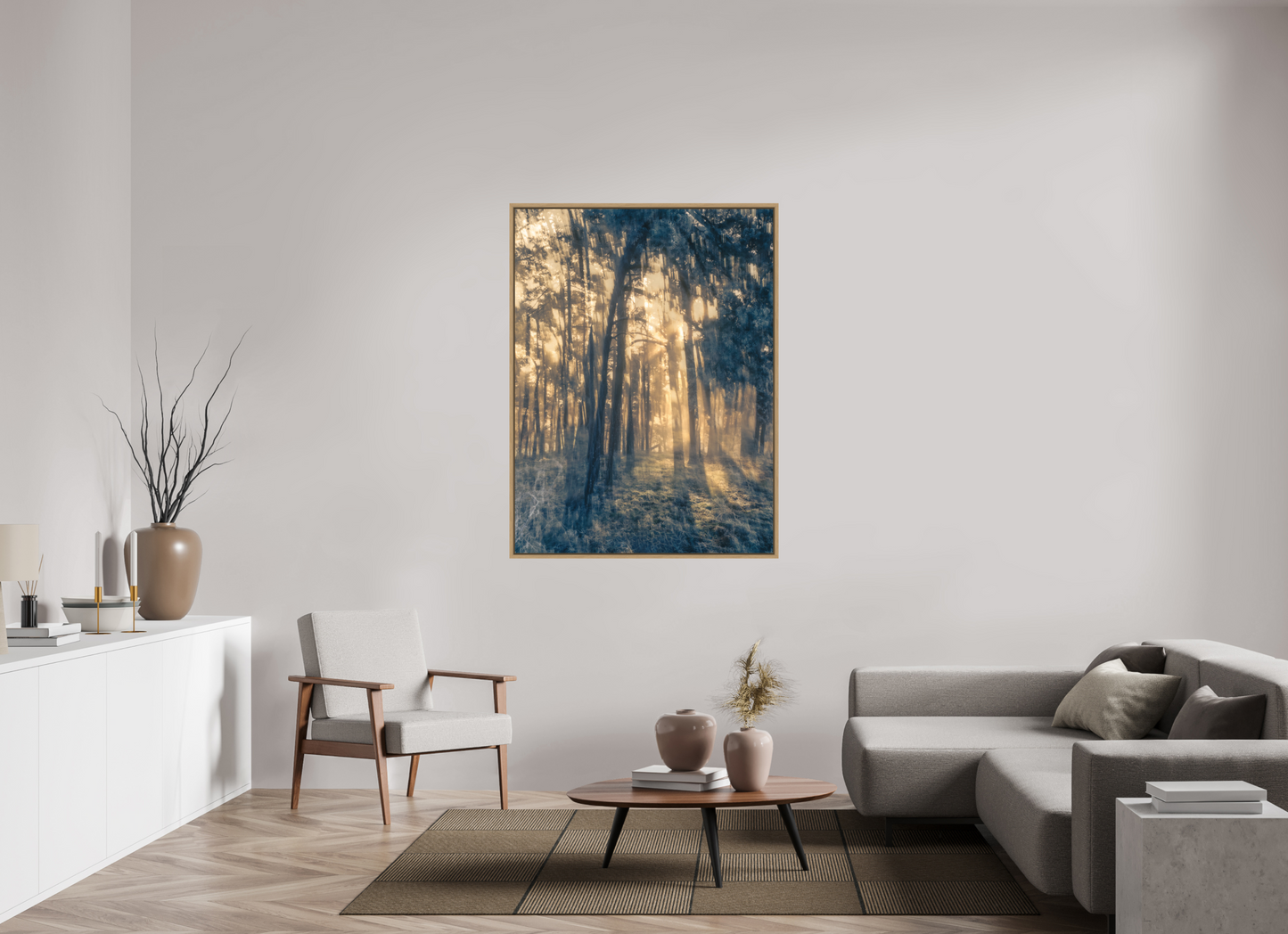 105 x 140 cm, Impression sur support rigide (Forex) avec cadre élégant type “caisse américaine” Mystérieuse lumière