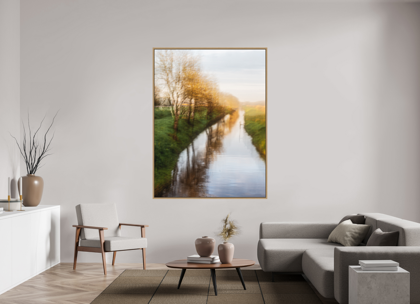 135 x 180 cm, Impression sur support rigide (Forex) avec cadre élégant type “caisse américaine” Arbres narcissiques