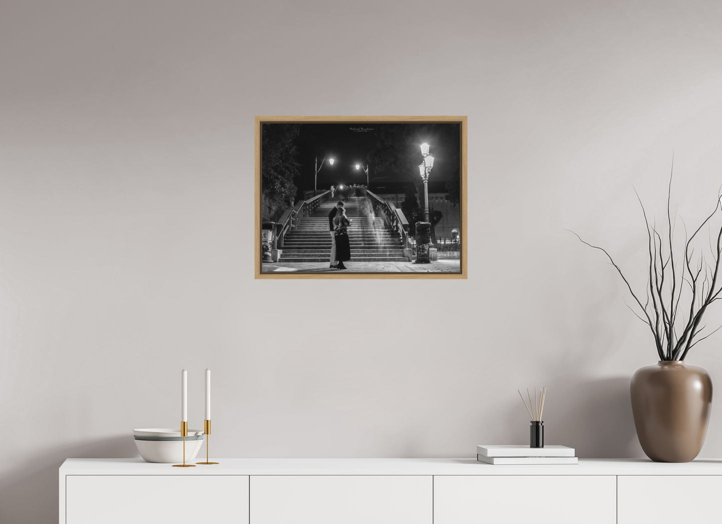60 x 45 cm, Impression sur support rigide (Forex) avec cadre élégant type “caisse américaine” Les amoureux du Pont de l’Accademia à Venise : lumière douce sur le Grand Canal