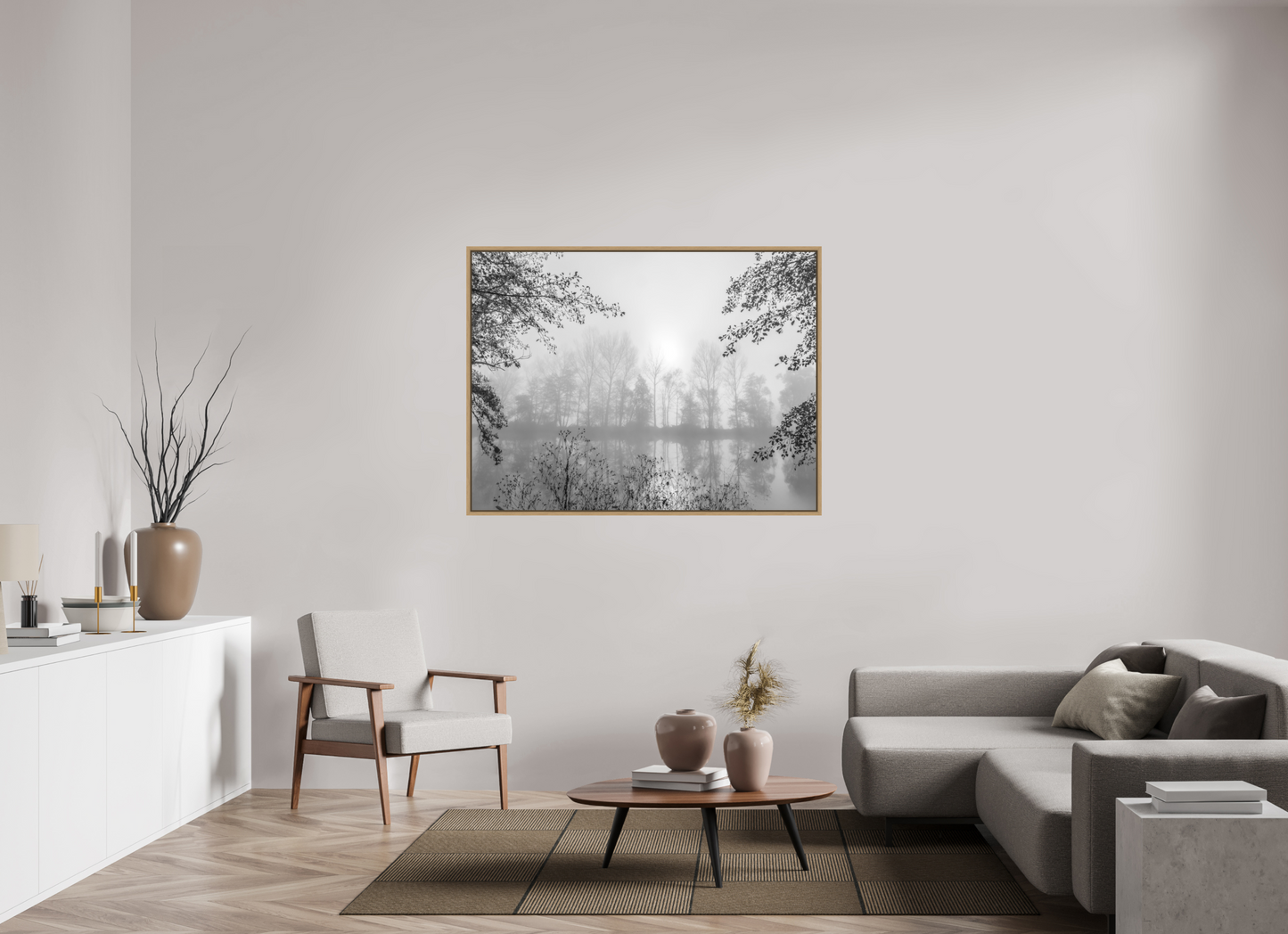 140 x 105 cm, Impression sur support rigide (Forex) avec cadre élégant type “caisse américaine” Sérénité Photo de paysage poétique au bord de l’eau – Nature & zen