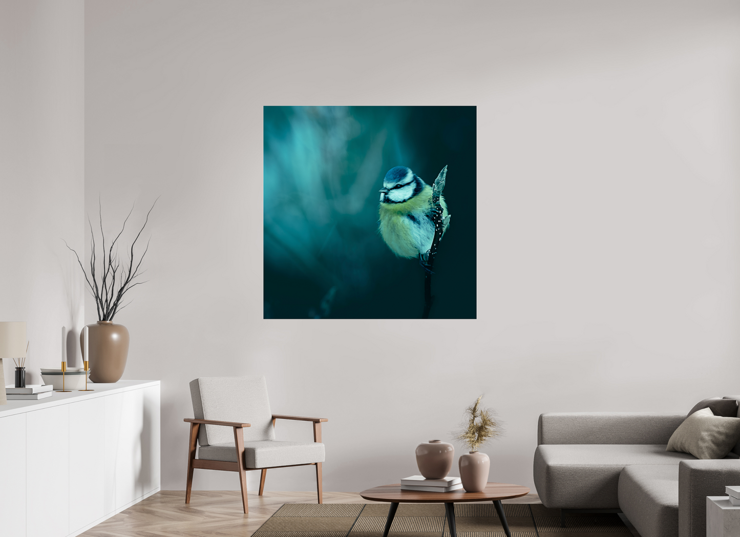 120 x 120 cm, Tirage couleur sur support solide en aluminium, recouvert d’une protection transparente (plexiglas). La belle bleue