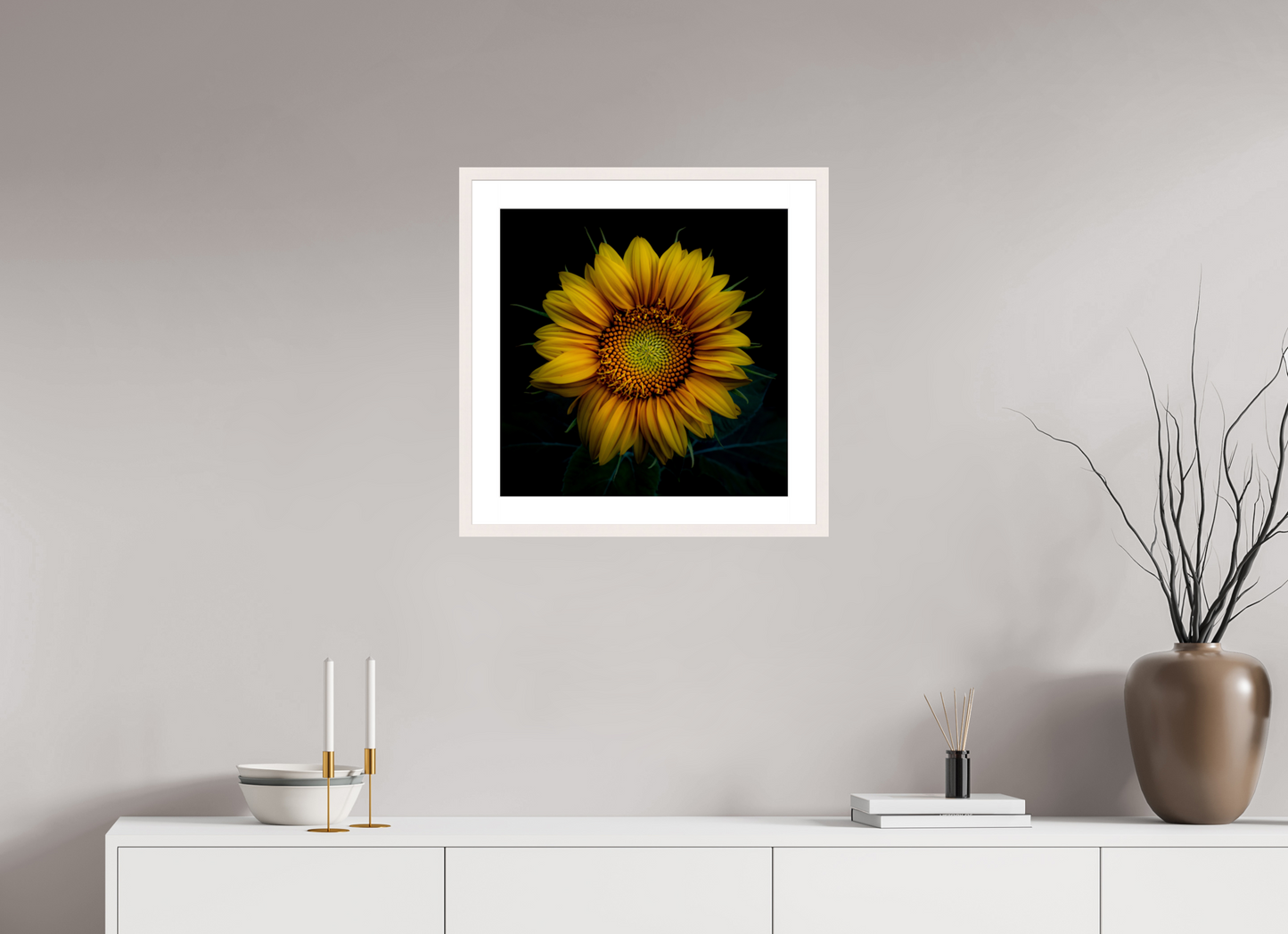 50 x 50 cm, Tirage Fine Art 30×40 cm — Passe-partout — Cadre Coeur de tournesol