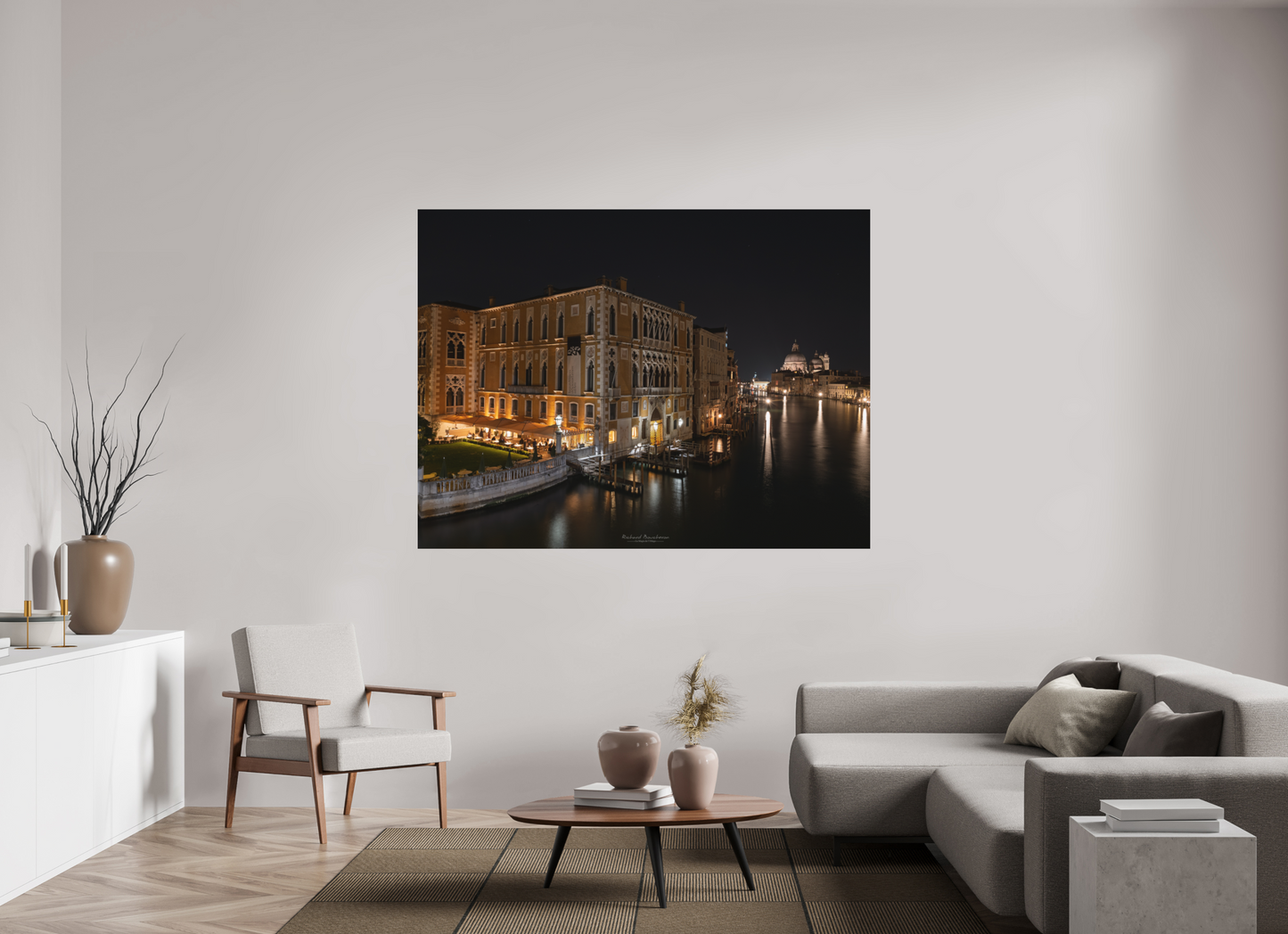 180 x 135 cm, Impression directe couleur ou noir et blanc sur plaque d'aluminium (Solidité-Durabilité) Palazzo Cavalli‑Franchetti au crépuscule