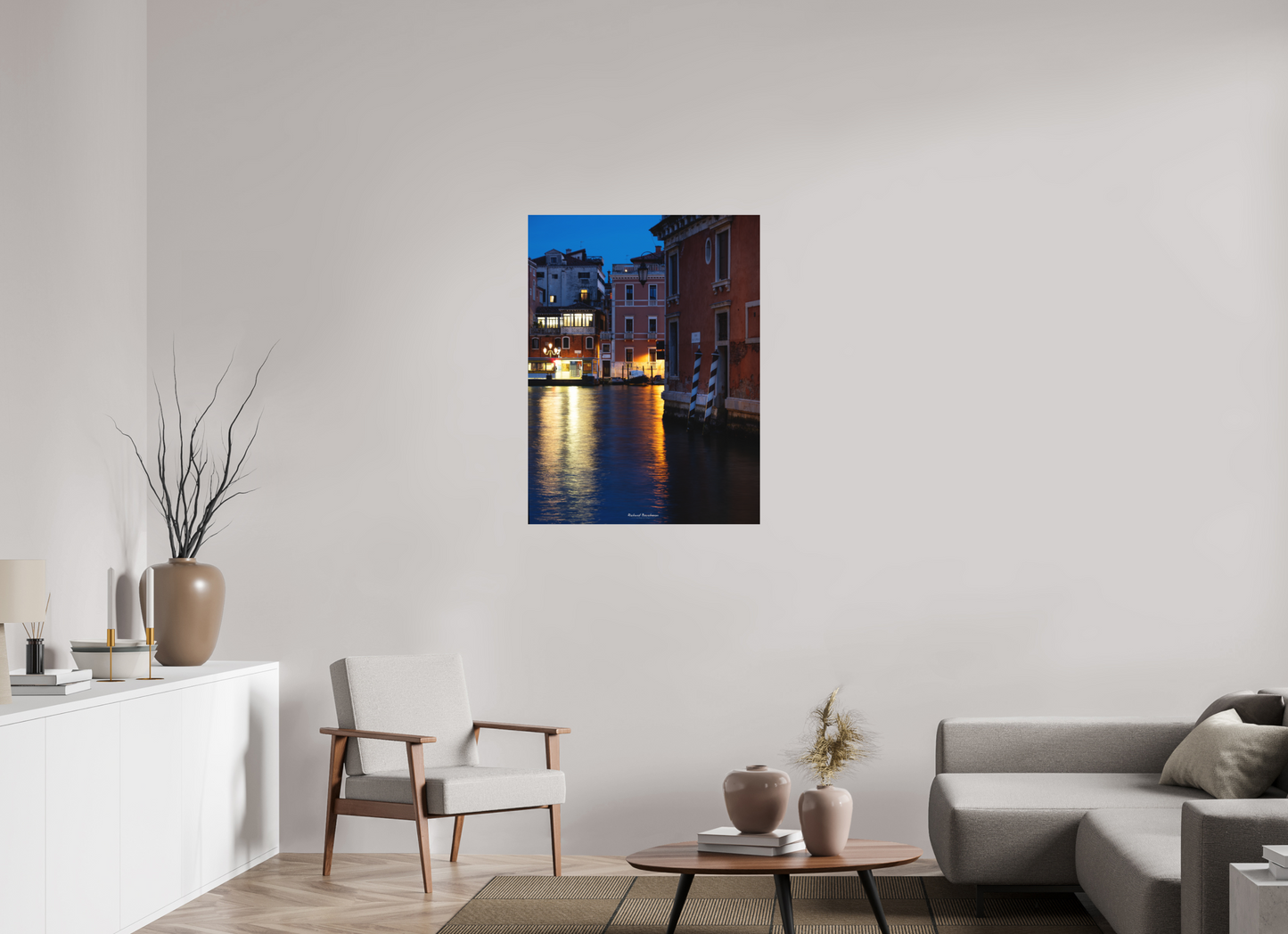 75 x 100 cm, Impression directe couleur ou noir et blanc sur plaque d'aluminium (Solidité-Durabilité) Venise de Nuit : Ambiance Poétique sur les Canaux Illuminés
