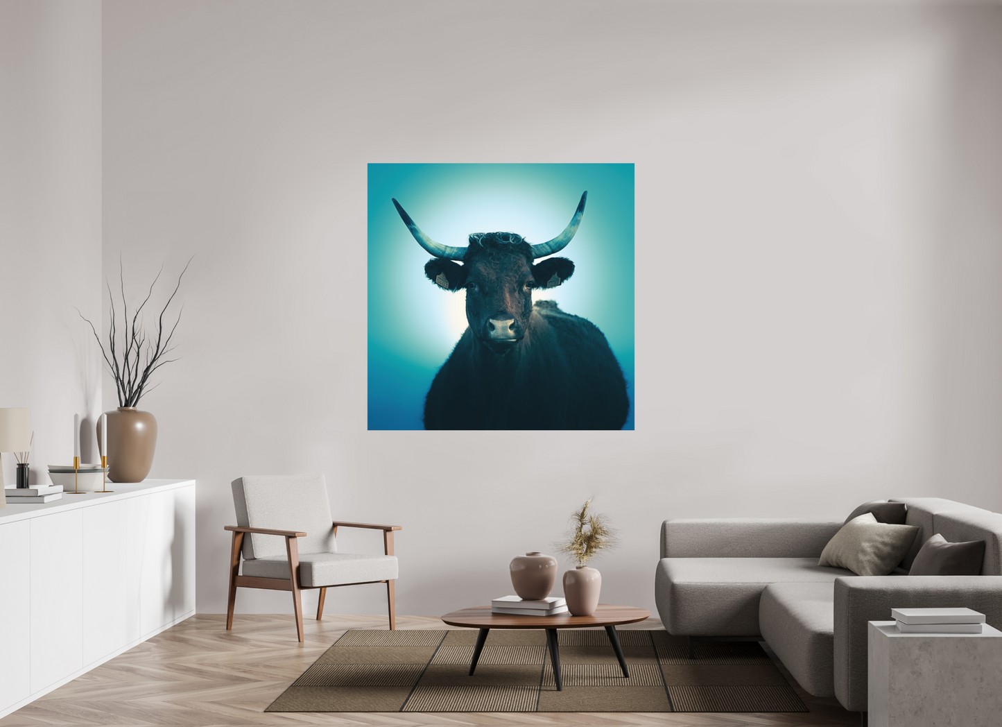 140 x 140 cm, Impression directe couleur ou noir et blanc sur plaque d'aluminium (Solidité-Durabilité) Vache Salers - Cantal - Auvergne - France