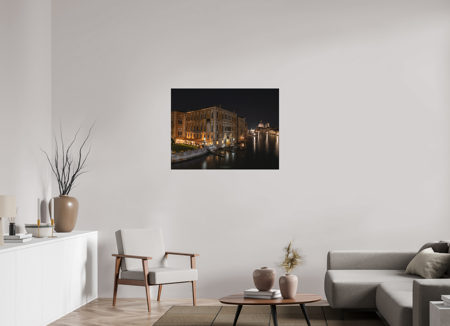 100 x 75 cm, Impression directe couleur ou noir et blanc sur plaque d'aluminium (Solidité-Durabilité) Palazzo Cavalli‑Franchetti au crépuscule