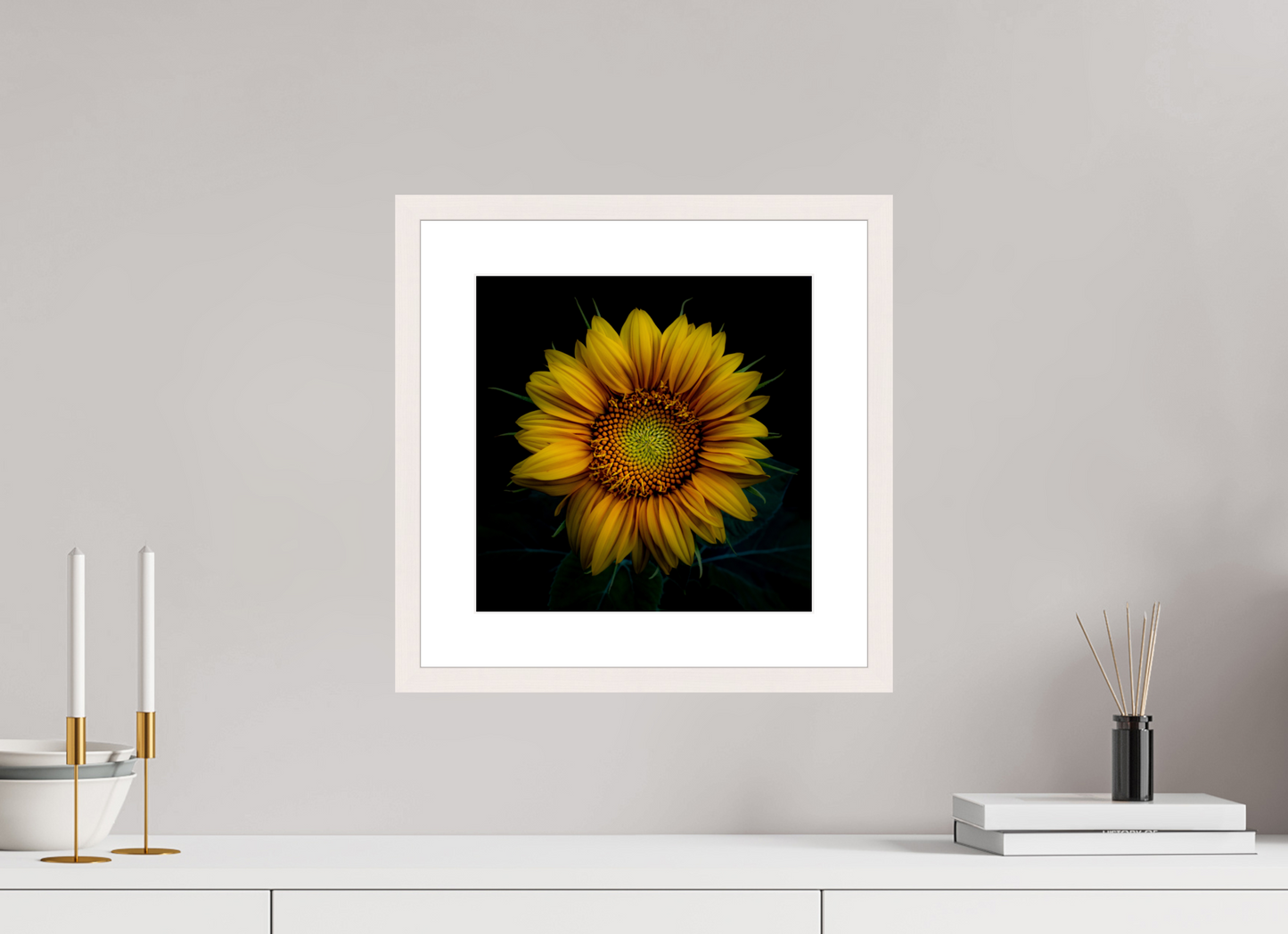 30 x 30 cm, Tirage Fine Art 30×40 cm — Passe-partout — Cadre Coeur de tournesol
