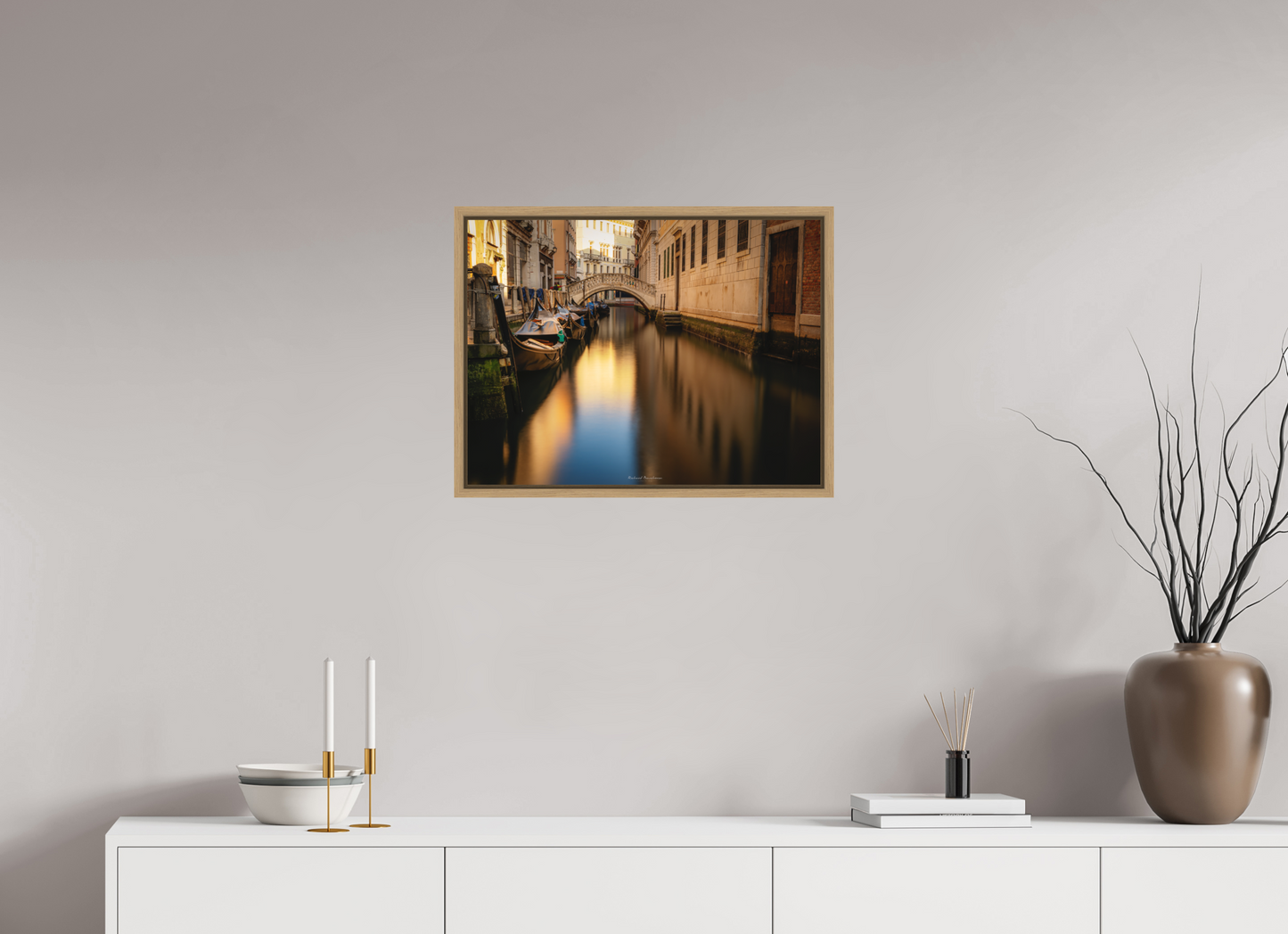 60 x 45 cm, Impression sur support rigide (Forex) avec cadre élégant type “caisse américaine” Venise à l'aube