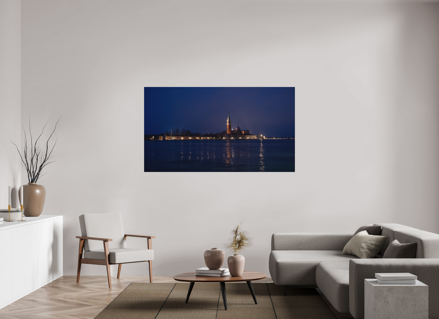 176 x 99 cm, Impression directe couleur ou noir et blanc sur plaque d'aluminium (Solidité-Durabilité) Venice Nocturne – Lights of San Giorgio Maggiore