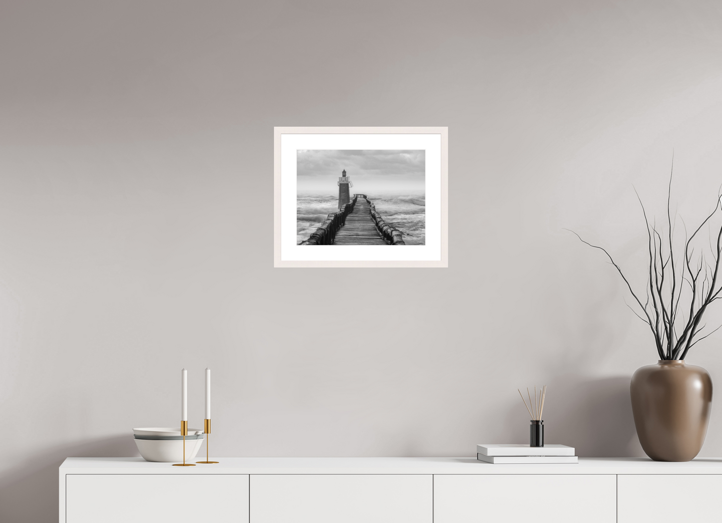 40 x 30 cm, Tirage Fine Art 30×40 cm — Passe-partout — Cadre Estacade de Capbreton | Photographie paysage hivernal marin artistique en noir et blanc