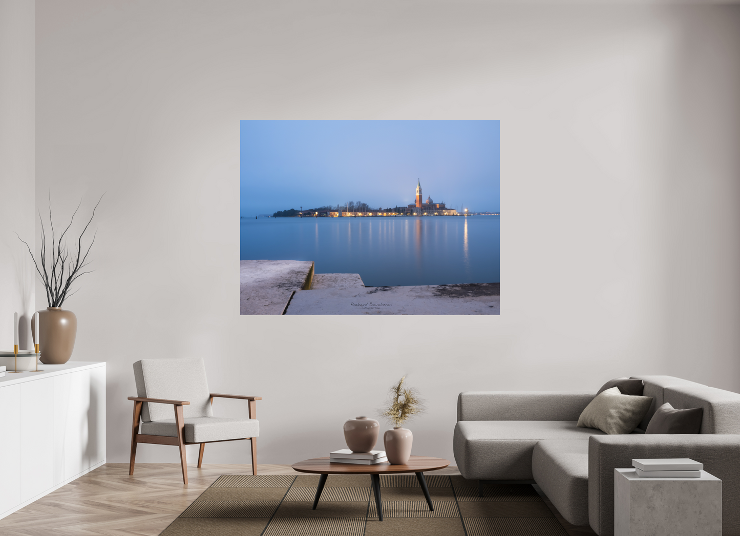 180 x 135 cm, Impression directe couleur ou noir et blanc sur plaque d'aluminium (Solidité-Durabilité) San Giorgio Maggiore à la pointe du jour