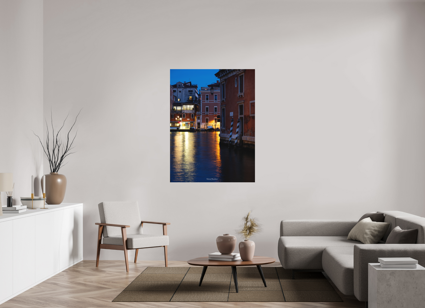 105 x 140 cm, Impression directe couleur ou noir et blanc sur plaque d'aluminium (Solidité-Durabilité) Venise de Nuit : Ambiance Poétique sur les Canaux Illuminés