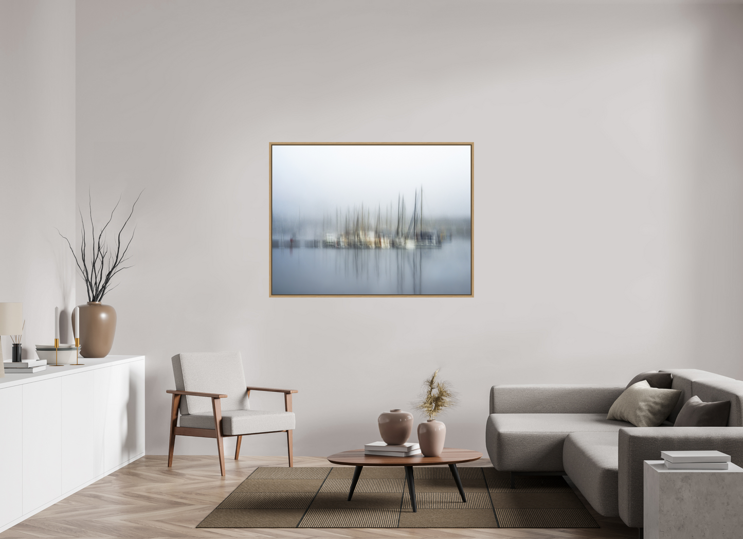 140 x 105 cm, Impression sur support rigide (Forex) avec cadre élégant type “caisse américaine” A quai